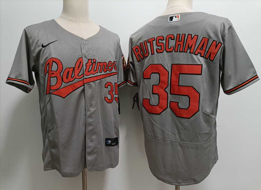 Mens Baltimore Orioles #35 Adley Rutschman Grey Stitched Flex Base Nike Jersey->baltimore orioles->MLB Jersey